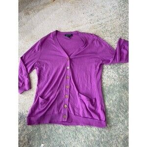 Lauren Ralph Lauren Sweater Womens XL Gold Button Up Cardigan Knit Cotton Purple